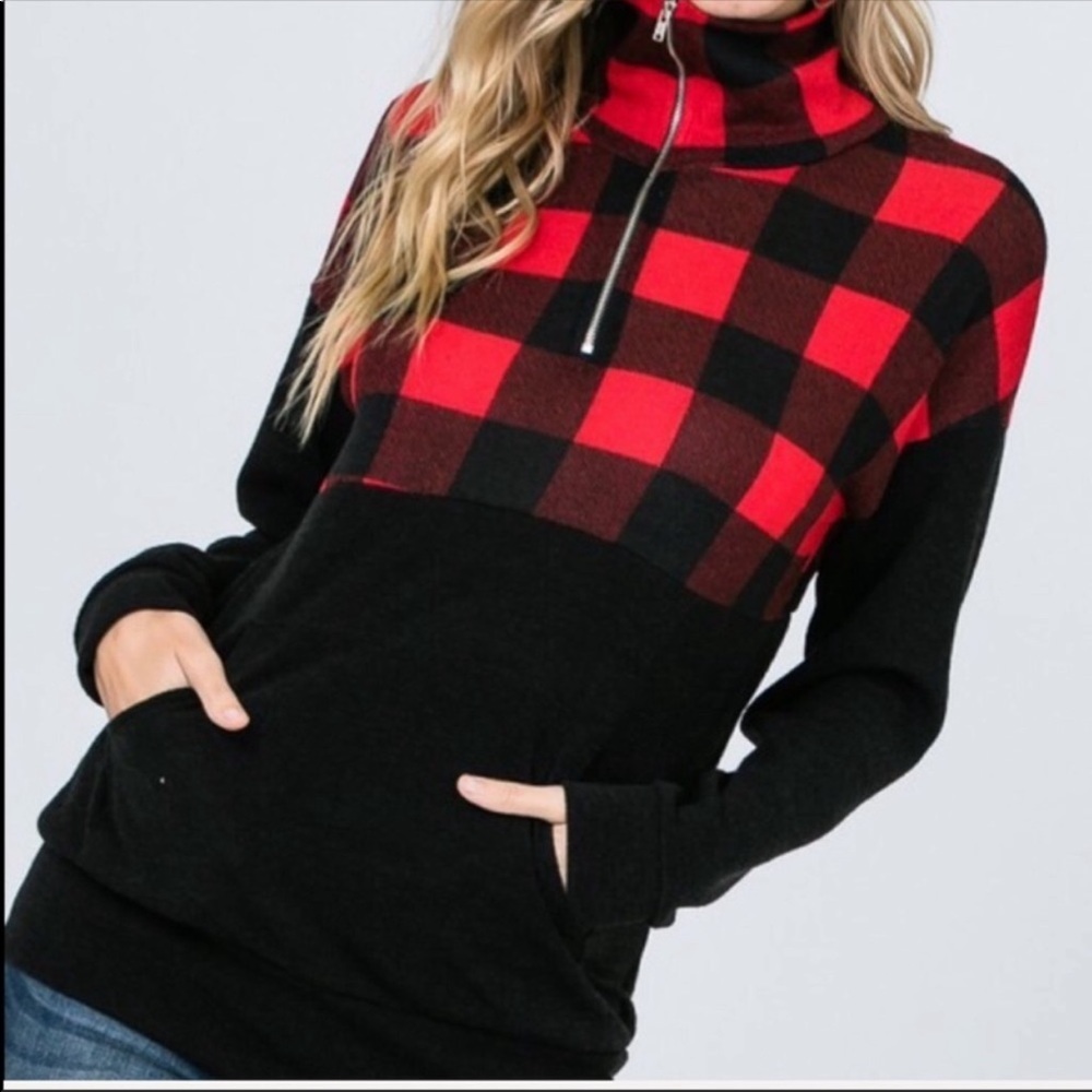 Plaid Front Half Zip Pullover - Picture 3 of 10